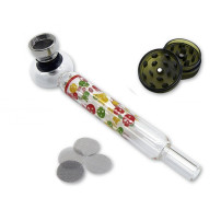 Geschenkset mit Shisha – Mini-Glaspfeife im Totenkopf-Stil, Grinder und Sieb in einer Reisebox