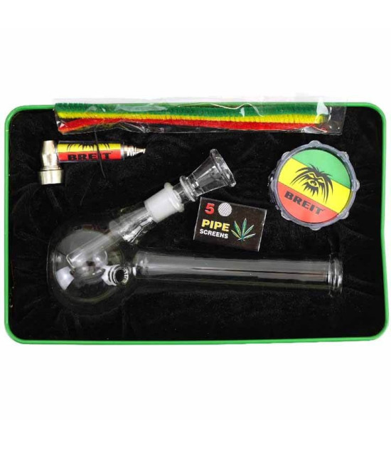 Breit Bong-Set – Glasbong, Pfeife, Grinder, Siebe und Pfeifenreiniger