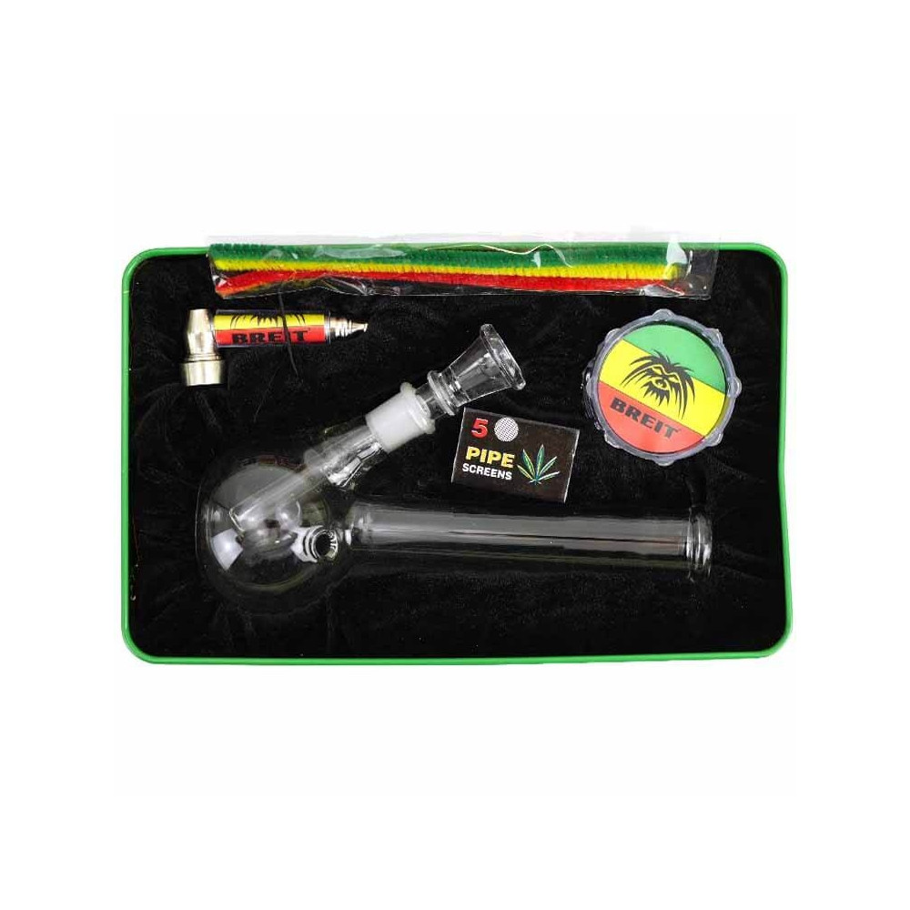 Breit Bong-Set – Glasbong, Pfeife, Grinder, Siebe und Pfeifenreiniger