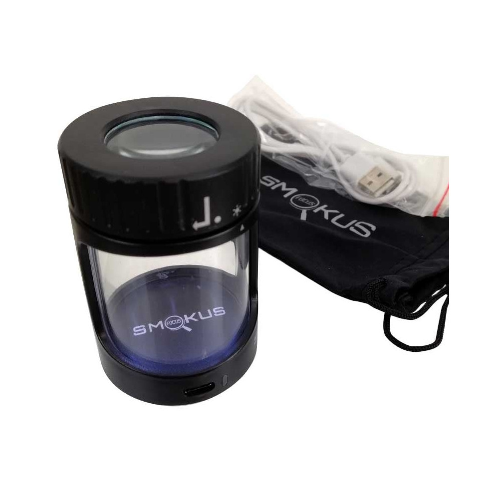 Donut-Box mit Lupe und LED-Licht Smokus Fokus Horizon schwarz