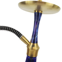 Hookah Aladin EPOX 360 blau - gold 36 cm - Detail des Korpus, der Untertasse und des Sockels der Wasserpfeife