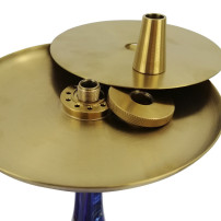 Hookah Aladin EPOX 360 blau - gold 36 cm - Detail der Untertasse und möglicher Auslassventilkombinationen