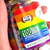 Zigarettenfilter mit Aktivkohle Purize Extra Slim Rainbow 100 Stück – Etikettendetails