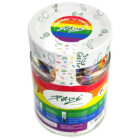 Zigarettenfilter mit Aktivkohle Purize Extra Slim Rainbow 100 Stück – Glasbehälter mit Filtern – Draufsicht