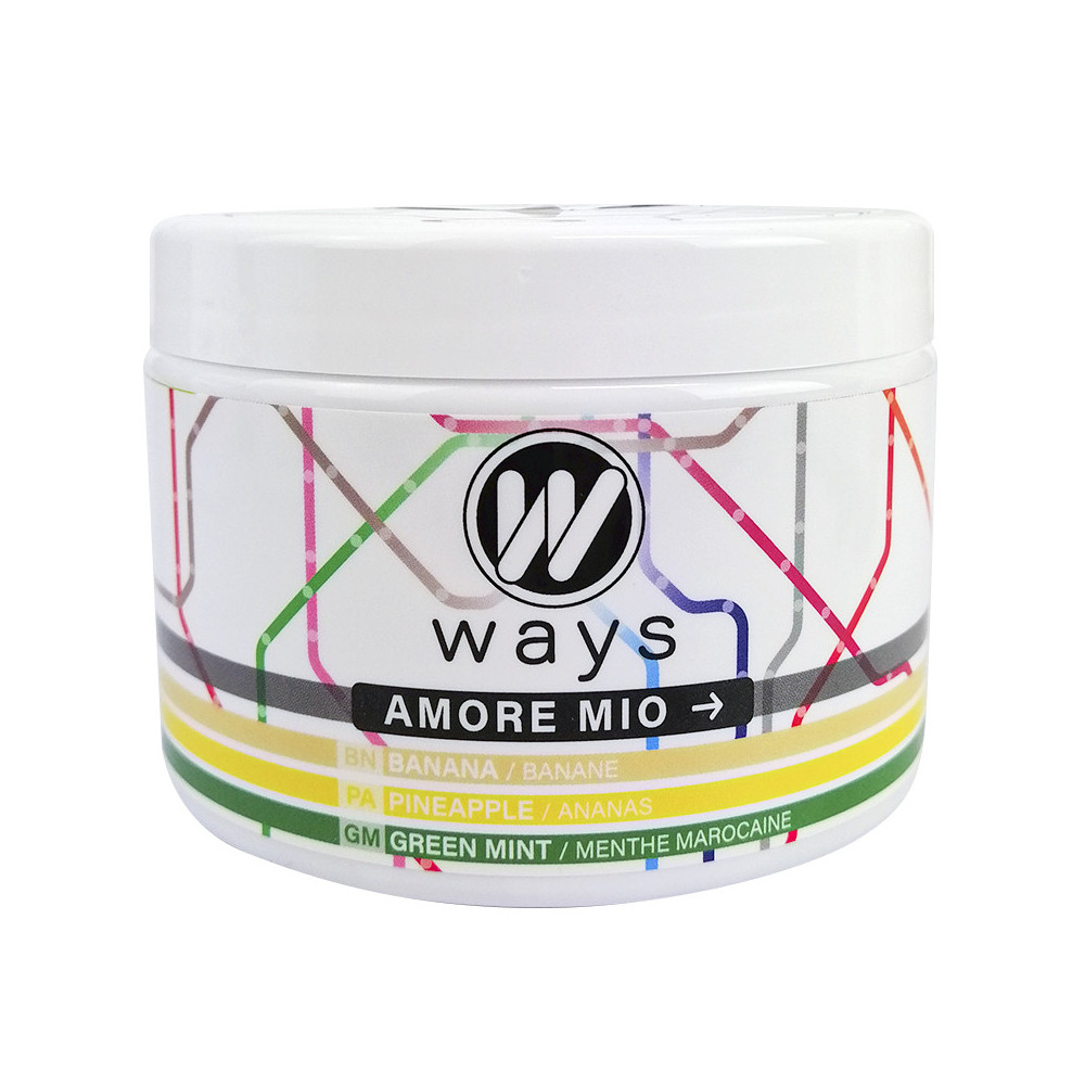 WAYS 200g Tabamel - Nikotinfreier Ersatz (Nikotinfreie Cellulose für Wasserpfeifen) - Amore Mio (Banane, Ananas, Marokkanische M