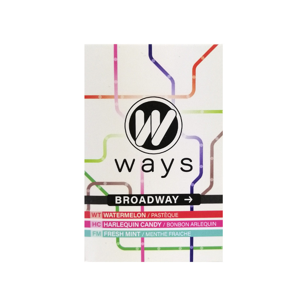 WAYS 50g Tabamel - Nikotinfreier Ersatz (Nikotinfreie Cellulose für Shisha) - Broadway (Melone, Arlequin-Bonbons, Mentholbonbons