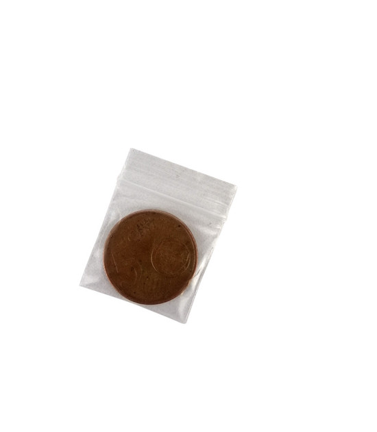 Durchsichtige Zip-Beutel, 25 x 25 mm – Vergleichsansicht mit einer 5-Cent-Euro-Münze