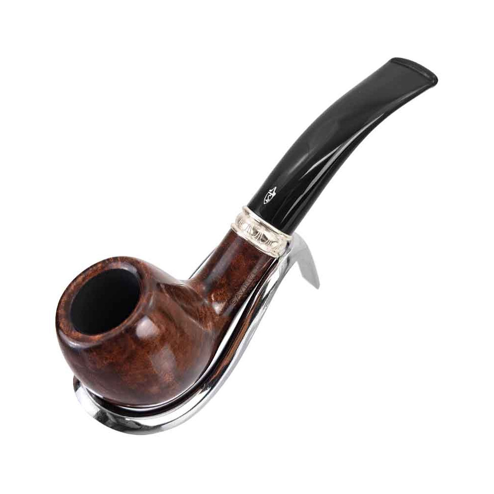 Savinelli Trevi Smooth 9mm Tabakpfeife, aufbewahrt in einem verchromten Pfeifenständer