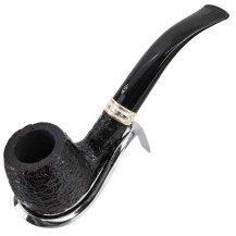 Savinelli Trevi Rusticated 9-mm-Tabakpfeife, aufbewahrt in einem verchromten Pfeifenständer