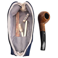 Savinelli One Smooth Brown 9mm Tabakpfeife und blauer Zip-Lock-Beutel mit Pfeifenzubehör, Pfeifenfilter und Reinigungsutensilien