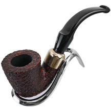 Savinelli New Dry System Rusticated Dark Brown 9mm Tabakpfeife, aufbewahrt in einem verchromten Pfeifenständer