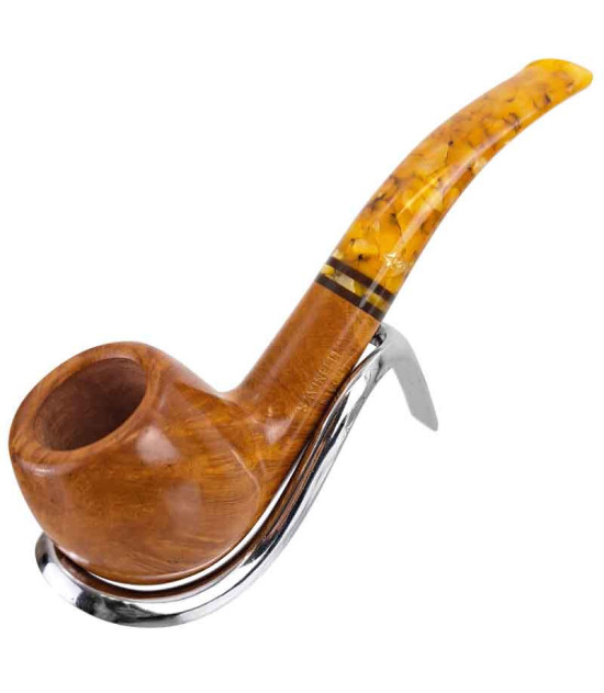 Savinelli Miele Honey 9mm Tabakpfeife, aufbewahrt in einem verchromten Pfeifenständer