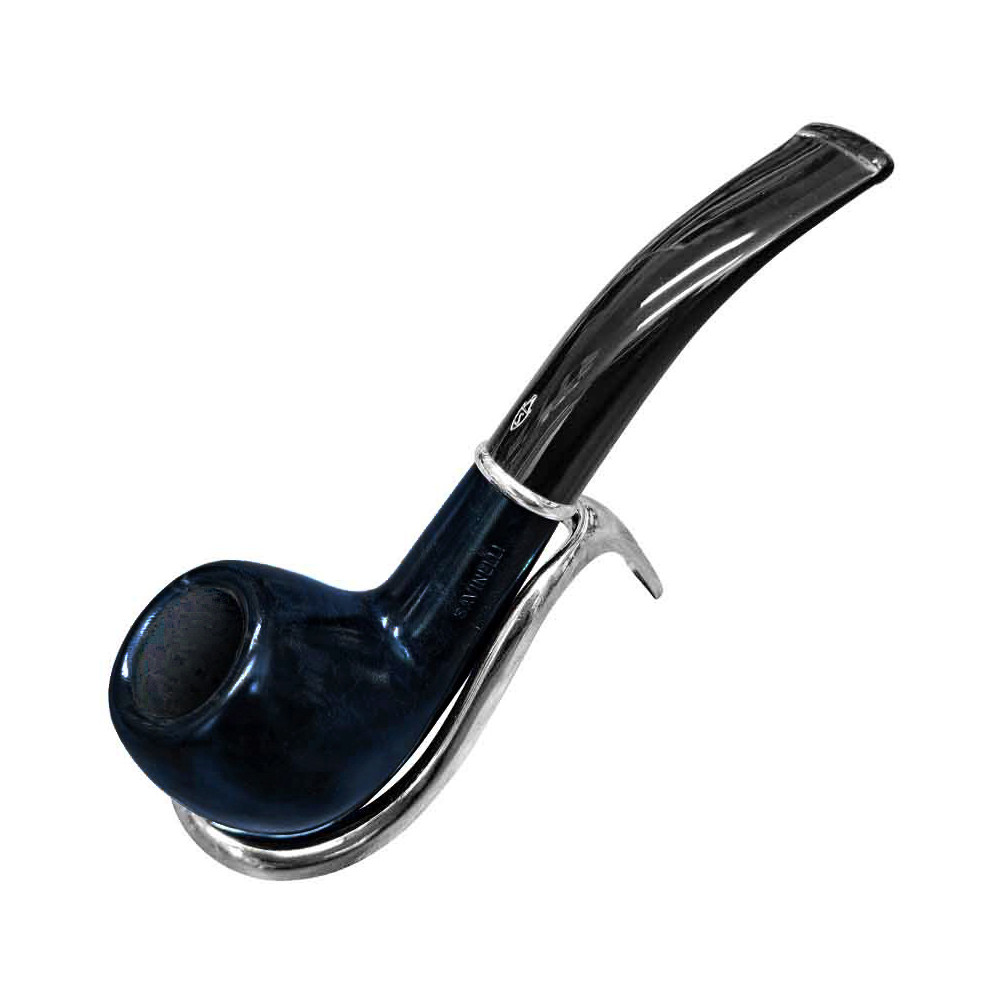 Savinelli Arcobaleno Blue 9mm Tabakpfeife in einem verchromten Pfeifenständer