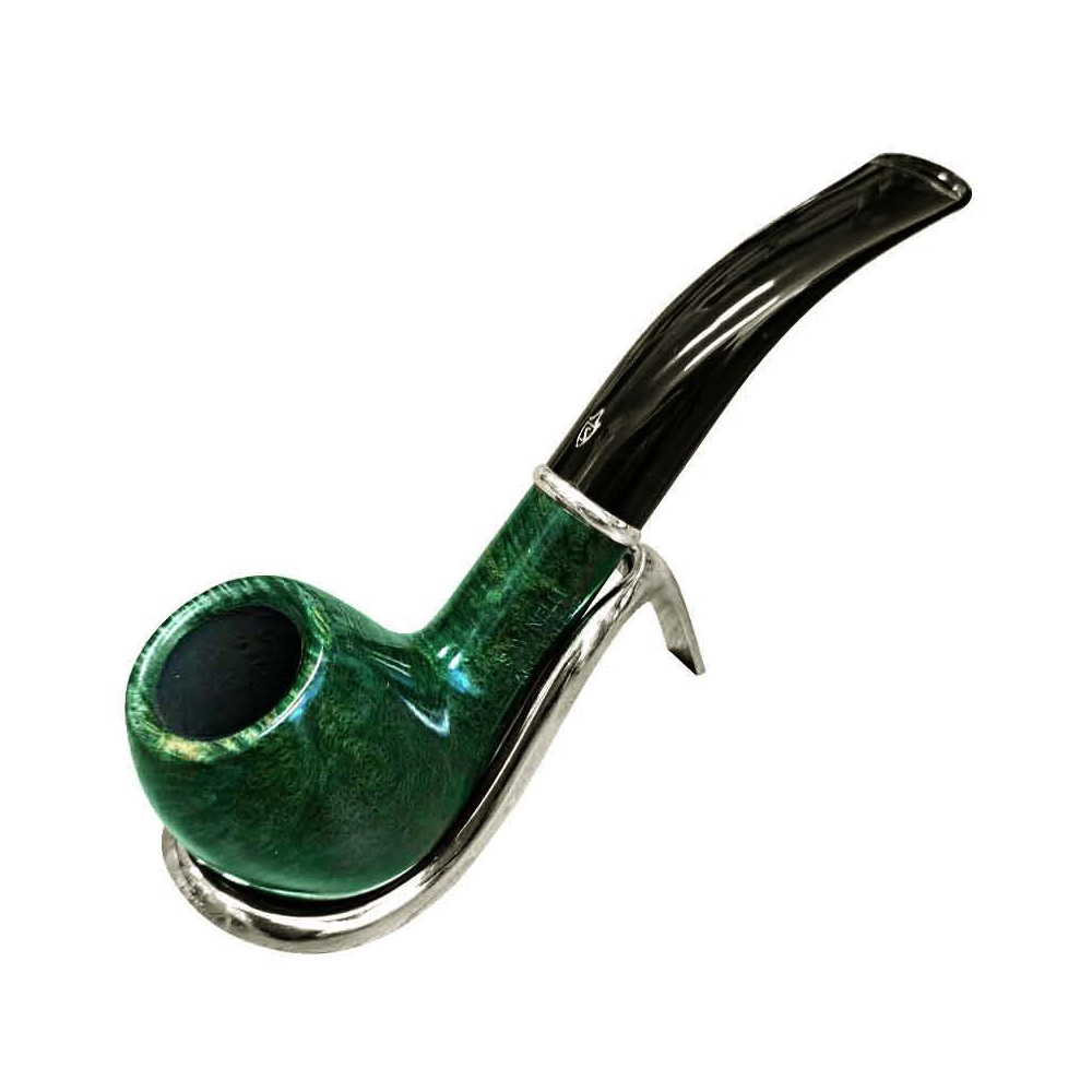 Savinelli Arcobaleno Green 9mm Tabakpfeife in einem verchromten Pfeifenständer