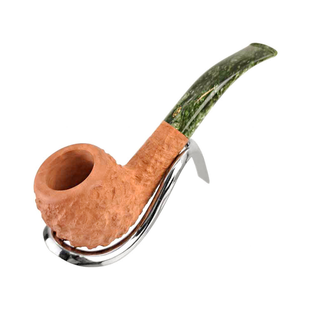 Savinelli Pigna 9mm Tabakpfeife, aufbewahrt in einem verchromten Pfeifenständer
