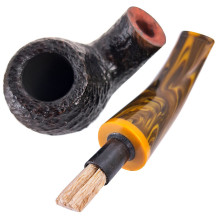 Savinelli Tigre Rusticated Black 9mm Tabakpfeife, aufgeklappt mit eingesetztem Balsafilter