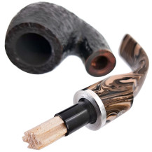 Savinelli Morellina Rust Black 9mm Tabakpfeife, aufgeklappt mit eingesetztem Balsafilter