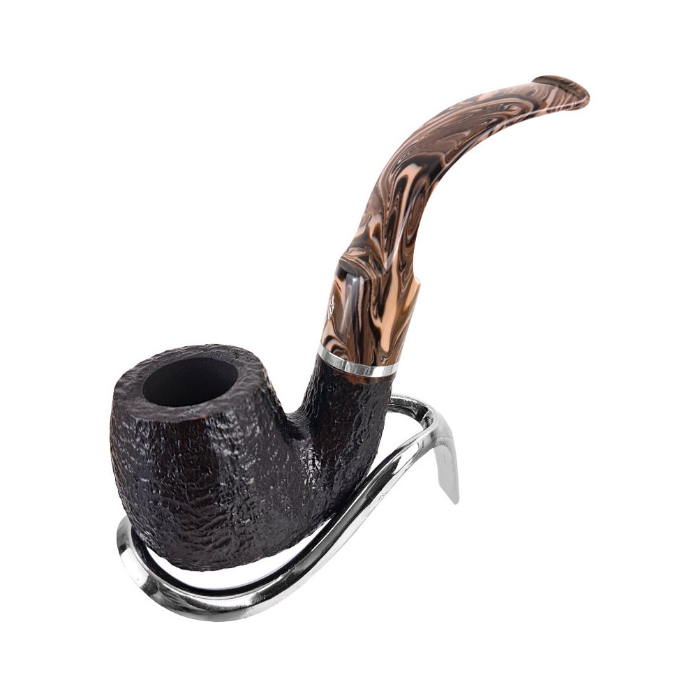 Savinelli Morellina Rust Black 9mm Tabakpfeife in einem verchromten Pfeifenständer