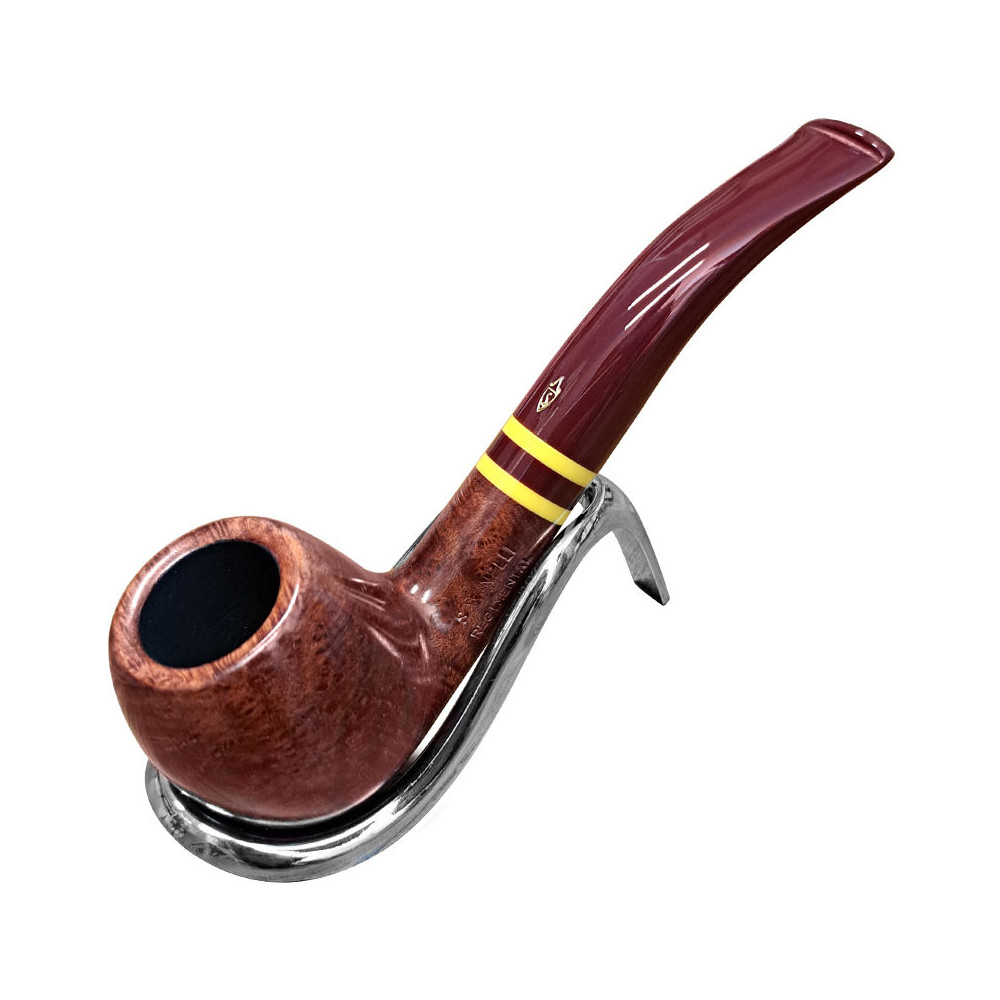 Savinelli Regimental Smooth Burgundy 9mm Tabakpfeife in einem verchromten Pfeifenständer