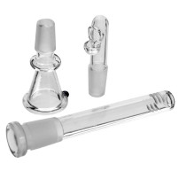 Set aus Glas-Bongos für getrocknete Kräuter und Öle in einem Etui