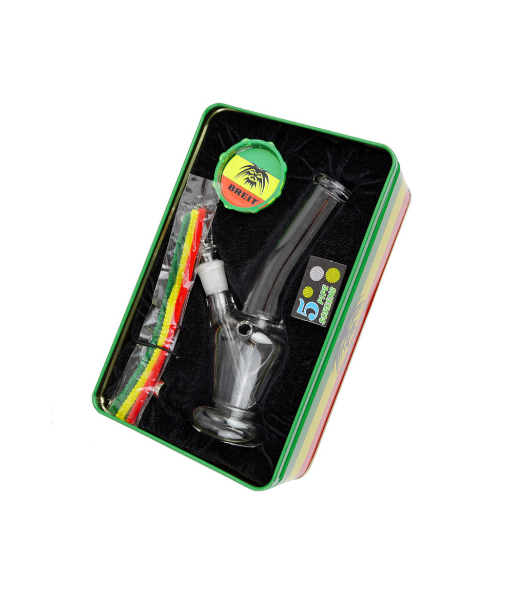 Bong-Set Breit 2 – Glasbong, Wasserpfeife, Grinder, Siebe und Pfeifenreiniger