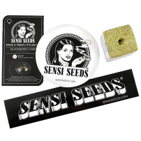 5-Euro-Freunde-Geschenkset: Sensi Seeds feminisierte Samen, Sensi Seeds Aufkleber und Bewurzelungswerkzeug