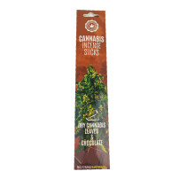 Cannabis-Räucherstäbchen – Schokolade und getrocknete Cannabisblätter