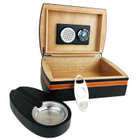 Humidor-Set, schwarz/braunes Leder, 25
