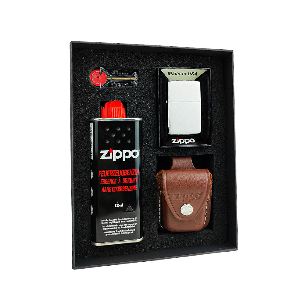 Zippo Feuerzeug-Set, verchromt, mit Etui