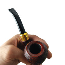 Rattray's Bruyère-Tabakpfeife – sandgestrahlt, 15-farbig rot und schwarz, „Rhodesian“-Form – Goldpunze