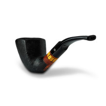 Molina Zebrano Bruyère-Tabakpfeife – Sandstrahl-D-Form in Schwarz, „Panel“-Form – Ansicht des Mundstücks