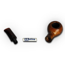 Bruyère-Tabakpfeife Molina Snorty – braun (braun) und in „Bulldog“-Form – auseinandergefaltet und auf einem Pfeifenbeutel verpac