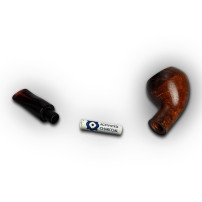 Bruyère-Tabakpfeife Molina Snorty – Braun F, braune Farbe und Birnenform – auseinandergefaltet und in einem Pfeifenbeutel verpac