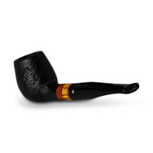 Bruyère-Tabakpfeife Molina Zebrano – Sandgestrahlt. Ansicht des Mundstücks in schwarzer Farbe und „Apfelform“.