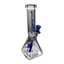 Phoenix Square Glasbongo in blauer Farbe – Ansicht der Rückseite der Bong