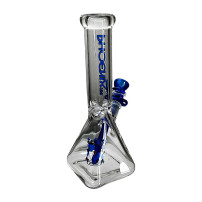 Phoenix Square Glasbongo in blauer Farbe – Ansicht der Rückseite der Bong