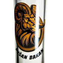 Glasbong Dušan in milchiger grüner Farbe - Logo Dušan Baran