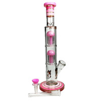 Glas-Bongo, pinkfarbene Phoenix-Doppel-8-Arm-Perkolatoren, Gold Line – ausgewähltes Downpipe und Puff