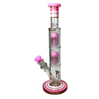 Glas-Bongo, pinkfarbener Phoenix, doppelter 8-Arm-Perkolator, Goldlinie