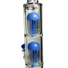 Glas-Bongo, blaue Farbe, Phoenix Doppel-8-Arm-Perkolatoren, Gold Line – Ansicht von 2-fachem 8-Arm-Diffusor-Bongo