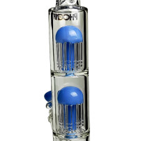 Glas-Bongo, blaue Farbe, Phoenix Doppel-8-Arm-Perkolatoren, Gold Line – Ansicht von 2-fachem 8-Arm-Diffusor-Bongo