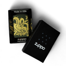 Zippo Dragon Feuerzeug in mattem Grün mit goldener Drachenverzierung – in einer Geschenkbox