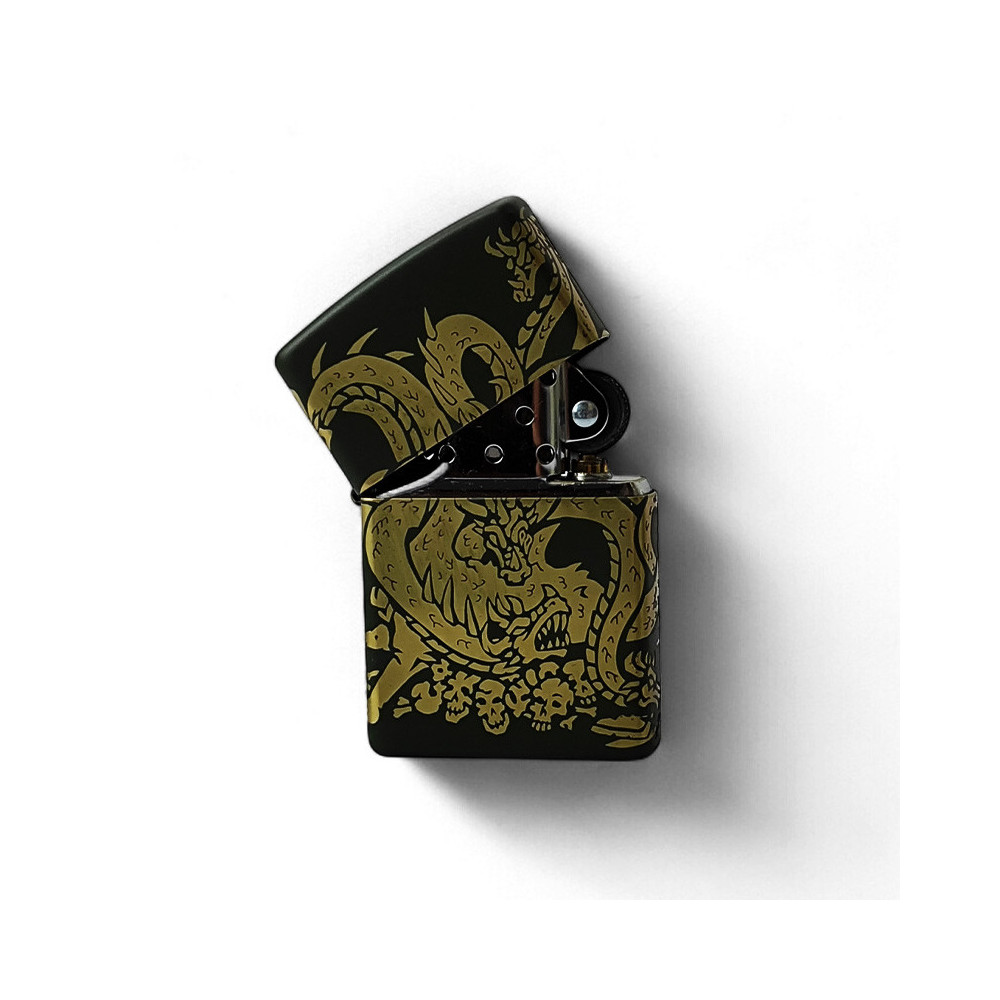 Zippo Dragon Feuerzeug in mattem Grün mit goldener Drachenverzierung