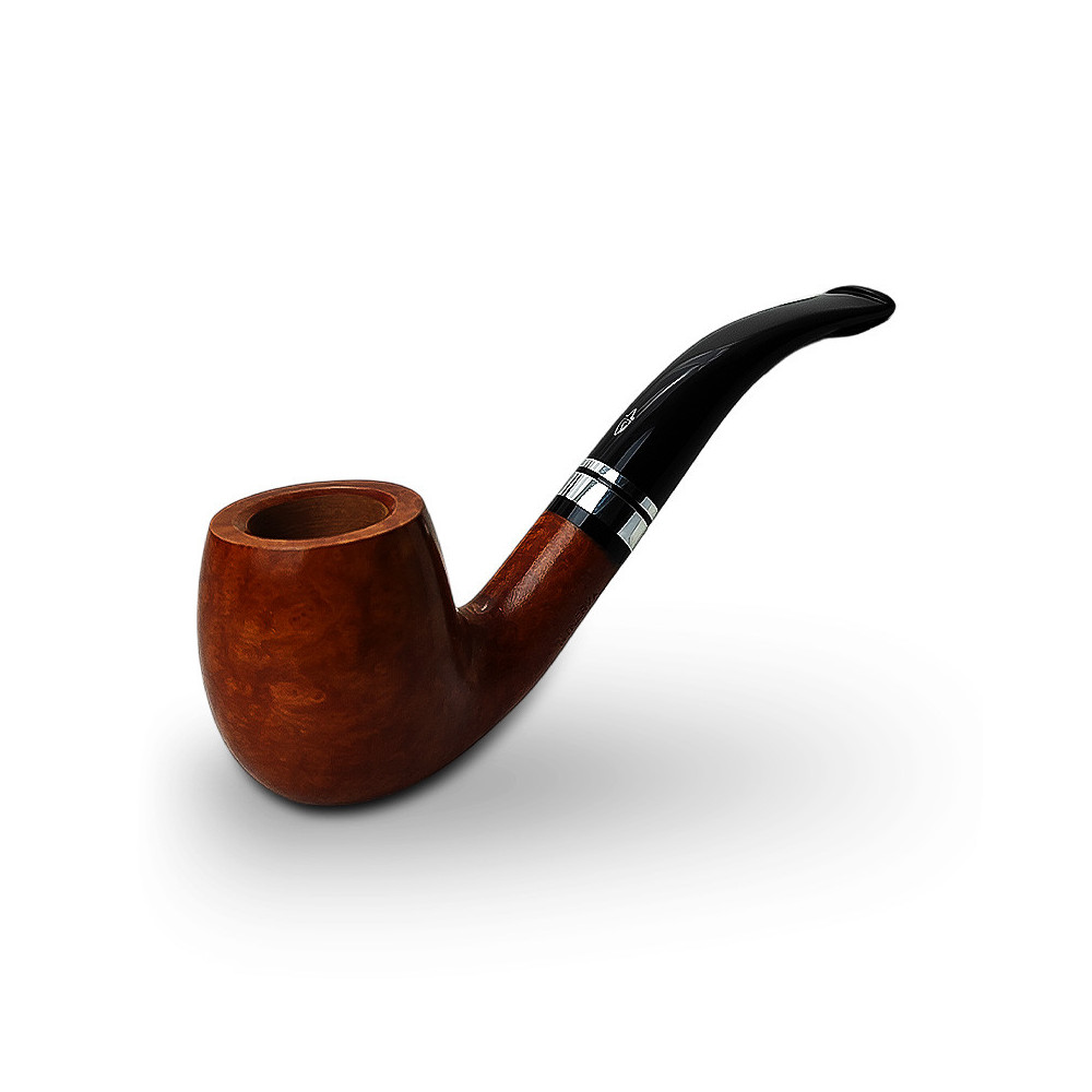 Bruyère-Tabakpfeife SAVINELLI - Minerva Liscia Nat 601, braune Farbe, Form „Bent Billiard“.