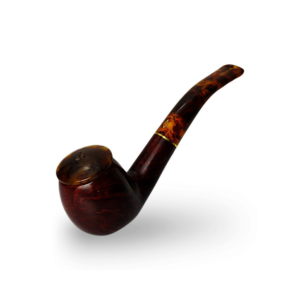Bruyère-Tabakpfeife SAVINELLI - Tortuga Smooth 626, rot-schwarze Farbe, „Apple Bent“-Form - mit Kappe