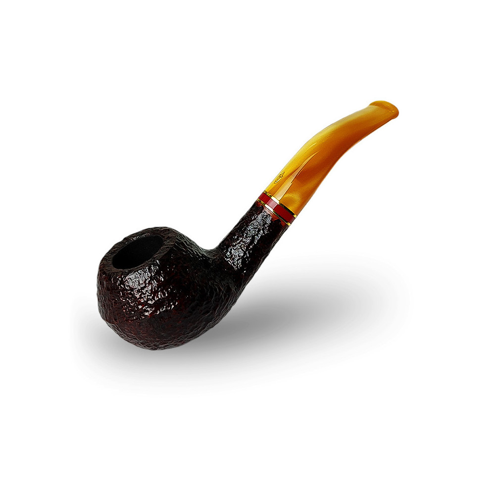 Bruyère-Tabakpfeife SAVINELLI - St. Nicholas 2024 673, dunkelrote Farbe, „Bent Rhodesian“-Form
