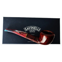 Bruyère-Tabakpfeife SAVINELLI – Vigna Liscia Marrone 316, dunkelrote Farbe, Form „Dublin Bent“ – mit Geschenkbox