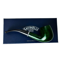 Bruyère-Tabakpfeife SAVINELLI – Farbe Arcobaleno Green 606, grüne Form „Bent Billiard“ – mit Schachtel