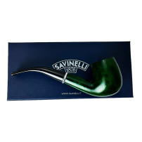 Bruyère-Tabakpfeife SAVINELLI – Farbe Arcobaleno Green 606, grüne Form „Bent Billiard“ – mit Schachtel