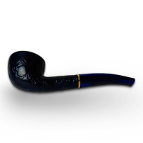 Bruyère-Tabakpfeife SAVINELLI – Alligatorgrün, Rot, Blau, 316B, blaue Farbe und „Bent Pot“-Form – der untere Teil der Pfeife